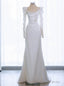 White Mermaid Long Sleeve Square Pleats Wedding Dress