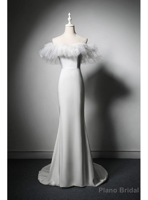 White Mermaid Off the Shoulder Wedding Dress Main image