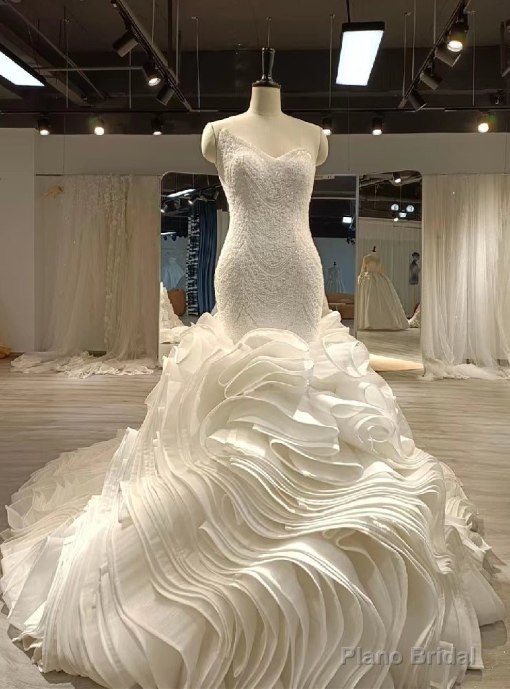 White Mermaid Organza Strapless Wedding Dress Main image