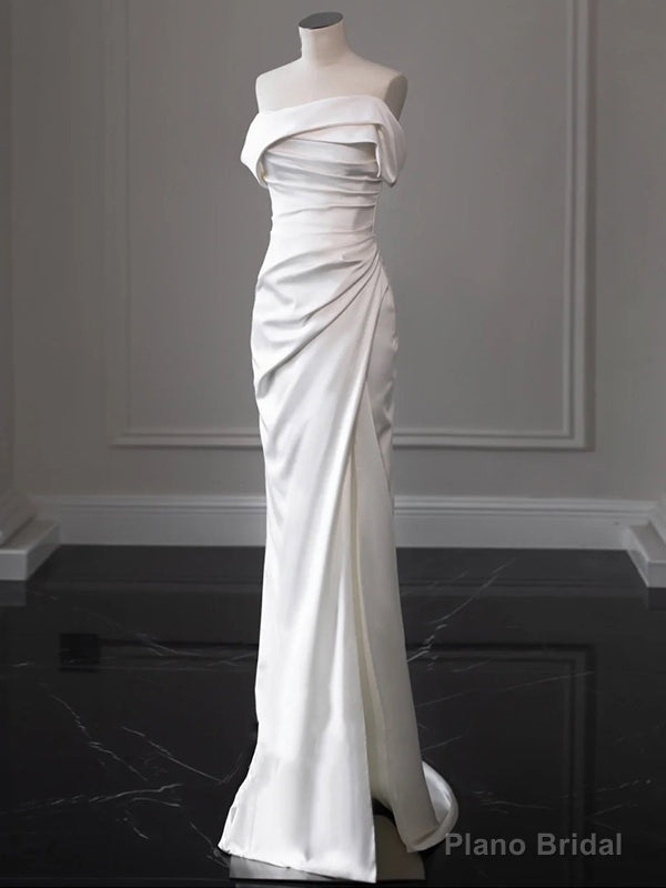 White Mermaid Pleats Off the Shoulder Wedding Dress