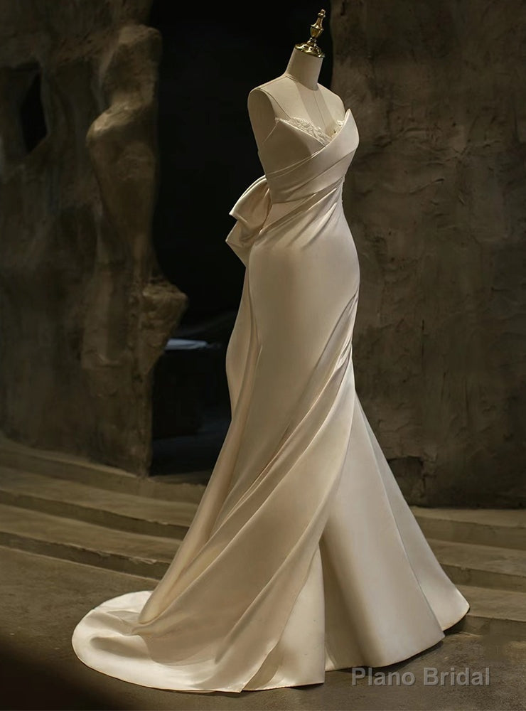 White Mermaid Satin Lace Beading Wedding Dress Main image