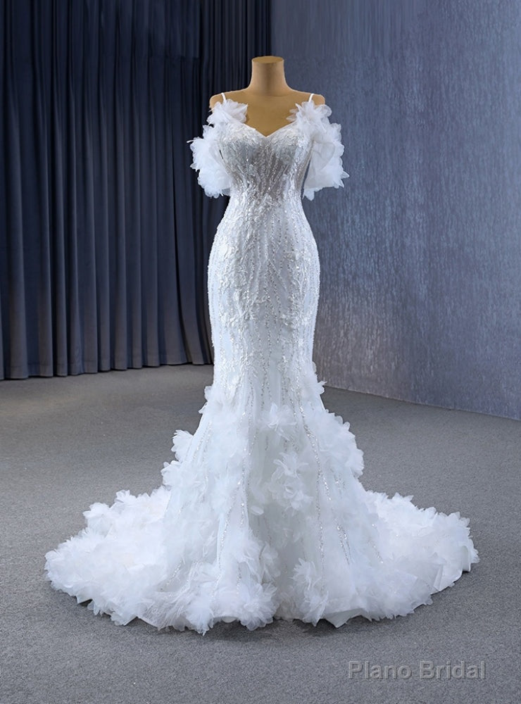 White Mermaid Sequins V-neck Wedding Dress Main image
