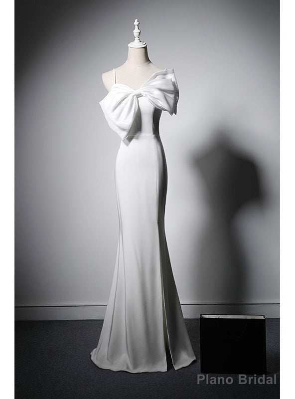 White Mermaid Spaghetti Bow Wedding Dress Main image