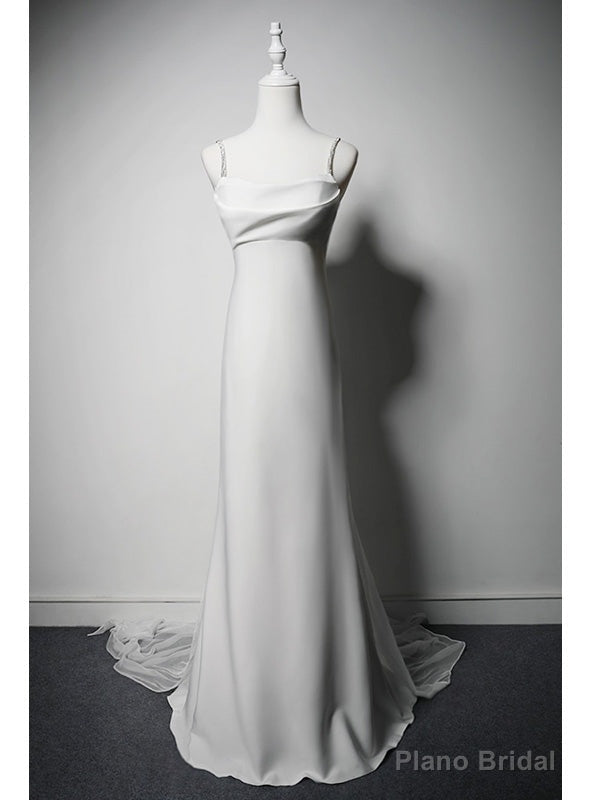 White Mermaid Spaghetti Straps Wedding Dress Main image