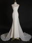 White Mermaid Straps Pearls Wedding Dress