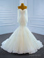 White Mermaid Tulle Long Sleeve Beading Sequins Wedding Dress