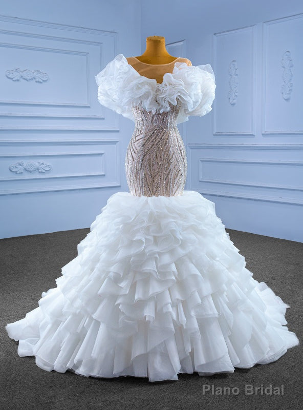 White Mermaid Tulle Sequins Beading Wedding Dress Main image