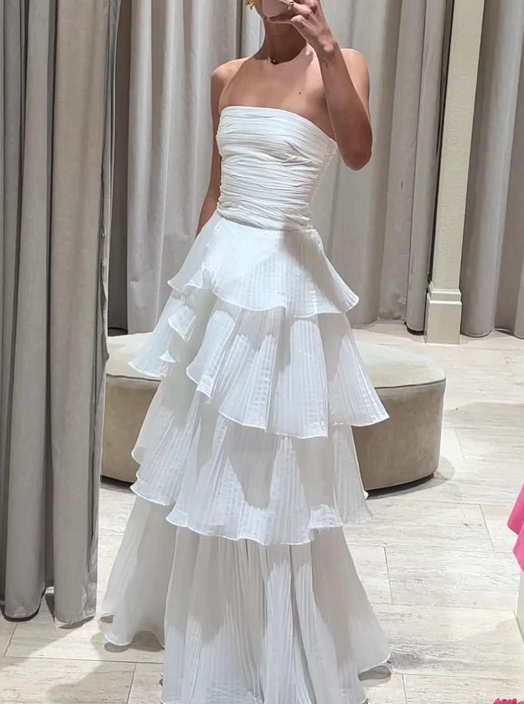 White Multi-Layer Formal Evening Dresses Long White Formal Prom Gown Secondary image
