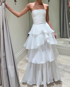 White Multi-Layer Formal Evening Dresses Long White Formal Prom Gown