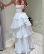 White Multi-Layer Formal Evening Dresses Long White Formal Prom Gown