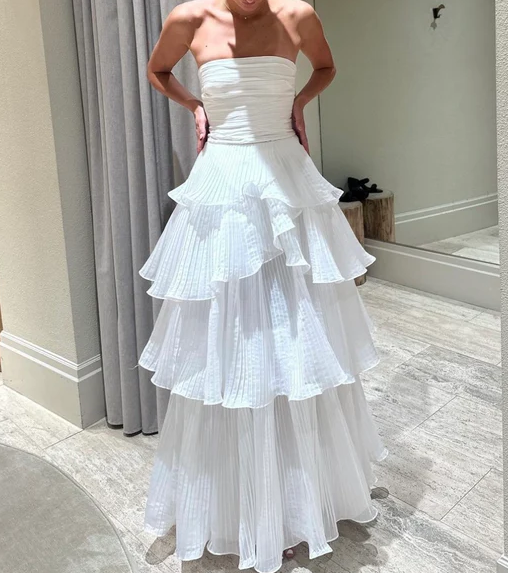 White Multi-Layer Formal Evening Dresses Long White Formal Prom Gown Main image