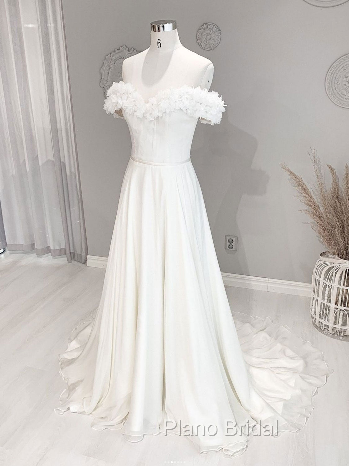 White Off Shoulder Chiffon Long Formal Prom Dresses, White Evening Dresses Secondary image