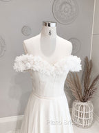 White Off Shoulder Chiffon Long Formal Prom Dresses, White Evening Dresses