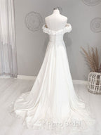 White Off Shoulder Chiffon Long Formal Prom Dresses, White Evening Dresses