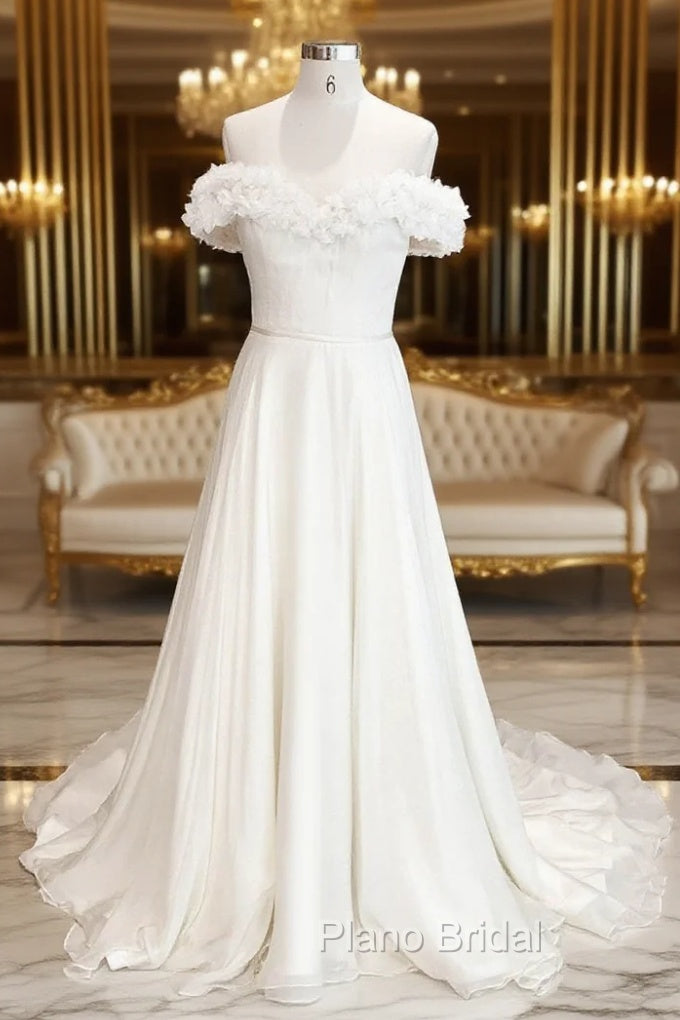 White Off Shoulder Chiffon Long Formal Prom Dresses, White Evening Dresses