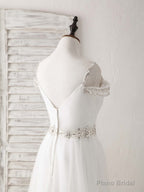 White Off Shoulder Tulle Beads Long Prom Dress White Evening Dress