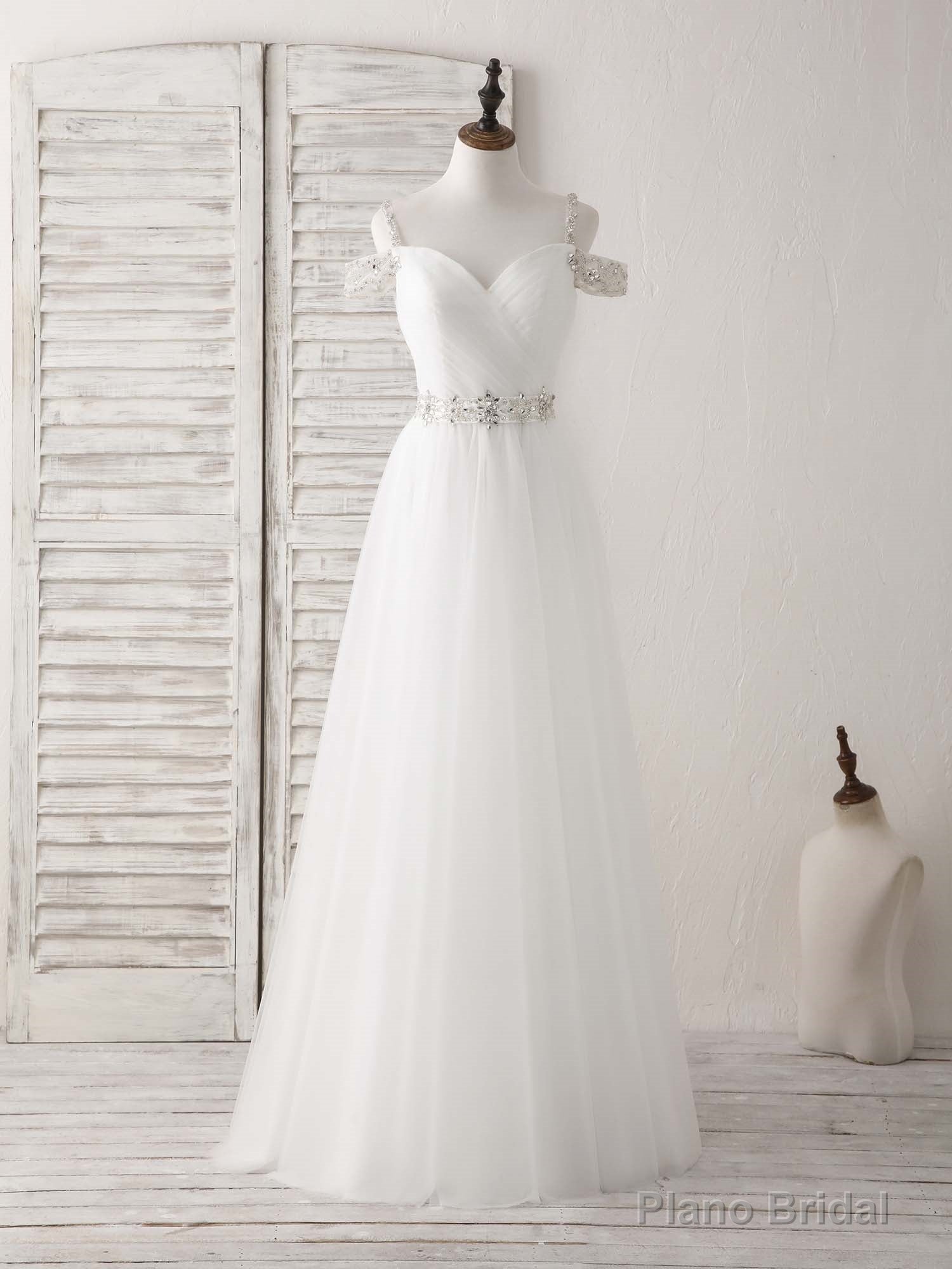 White Off Shoulder Tulle Beads Long Prom Dress White Evening Dress Secondary image