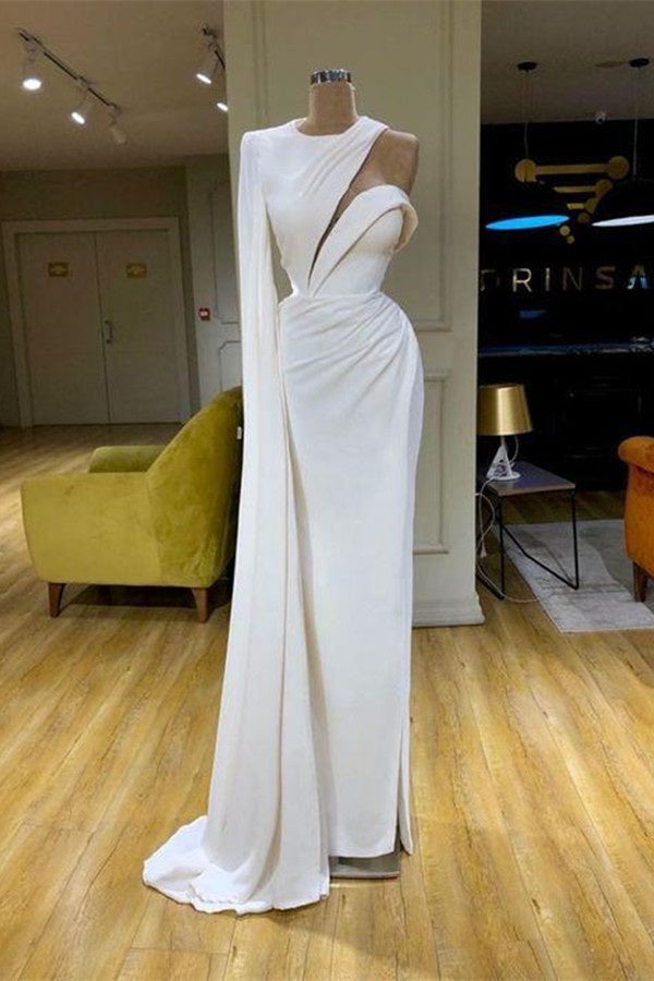 White One Shoulder Mermaid Prom Dress High Neck Evening Gown