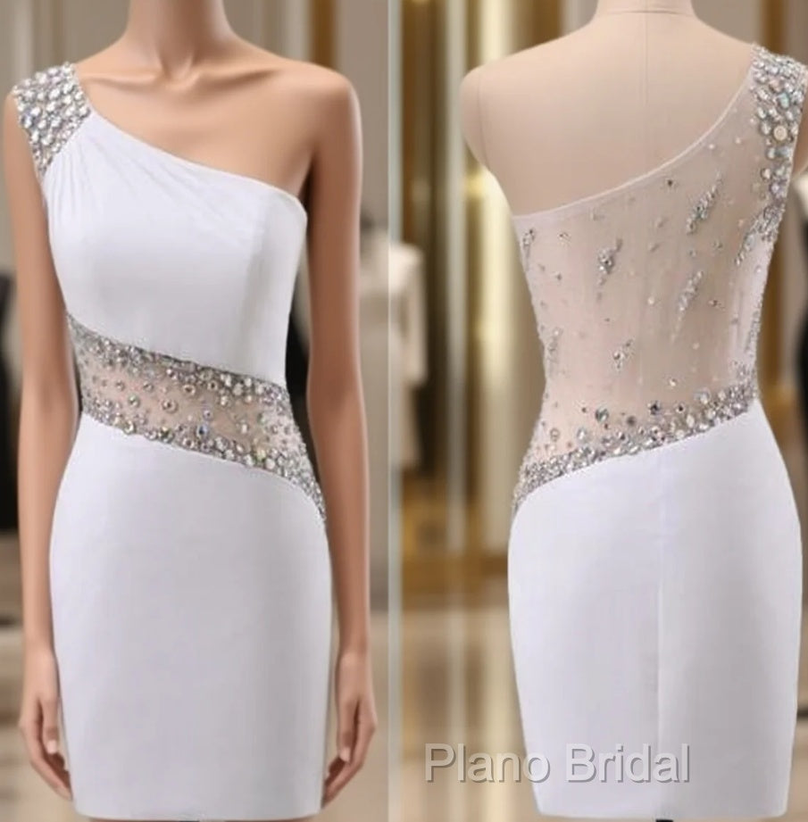 White One Shoulder Sexy Backless Mini Party Dresses Beaded Homecoming Dresses Main image