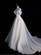 White Organza Long Formal Prom Dresses, White Long Evening Dress