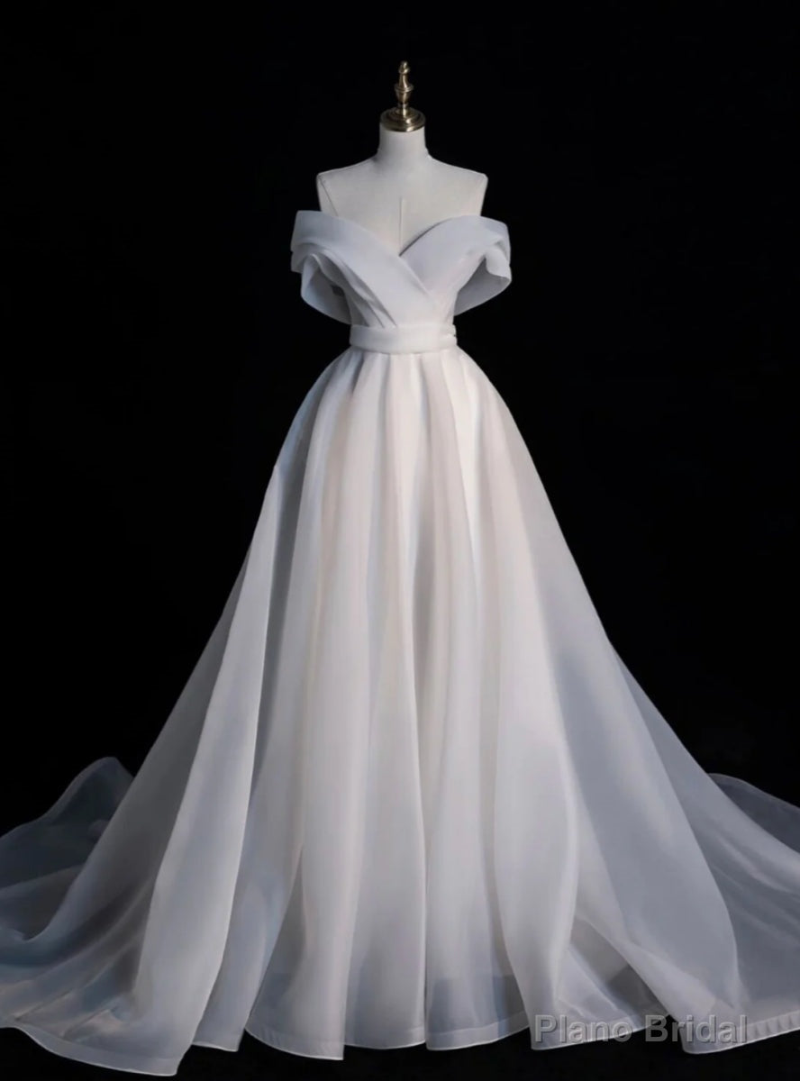 White Organza Off the Shoulder Pleats Wedding Dress Main image