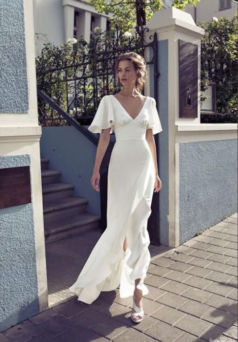 White Party Dresses Half Sleeve Formal Evening Dresses V Neck Formal Prom Dresses Main image
