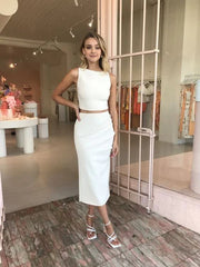 White Prom Dress White Two Piece Evening Dress Gowns