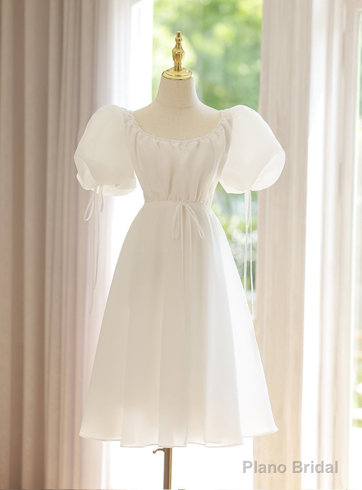 White Puff Sleeve Short Wedding Dress Main image