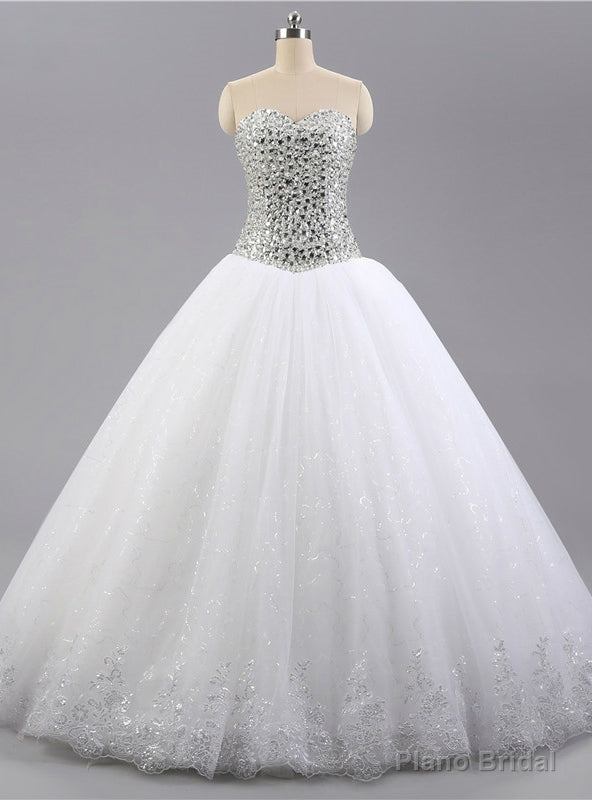 White Rhinestone Long Sweetheart Tulle Wedding Dress Main image