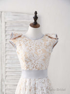 White Round Neck Lace High Low Prom Dress White Bridesmaid Dress