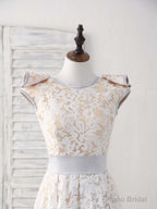 White Round Neck Lace High Low Prom Dress White Bridesmaid Dress