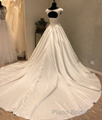 White round neck satin long Formal Prom gown, evening dress