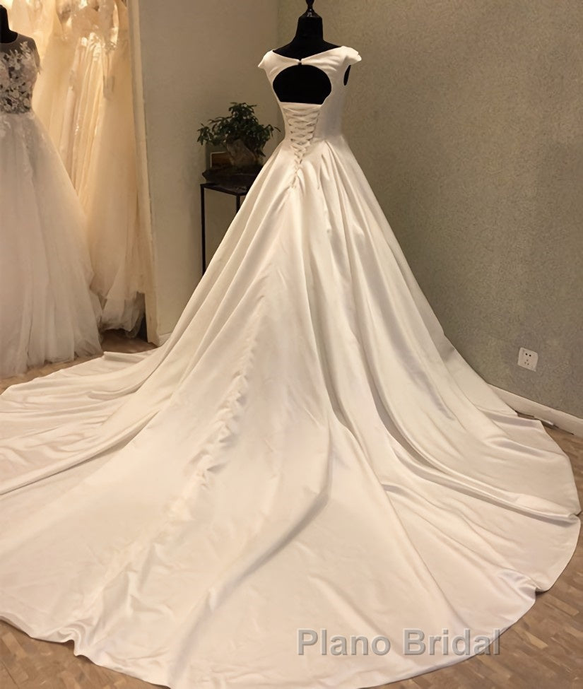 White round neck satin long Formal Prom gown, evening dress