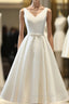 White Round Neck Satin Short Formal Prom Dresses White Homecoming Dresses