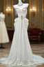 White Satin A-Line Sweetheart Beaded Long Formal Prom Dresses, Elegant Adult Ceremony Graduation Formal Prom Dresses