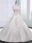 White Satin Appliques Pearls High Neck With Train Wedding Dress