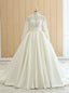 White Satin High Neck Long Sleeve Wedding Dress With Button