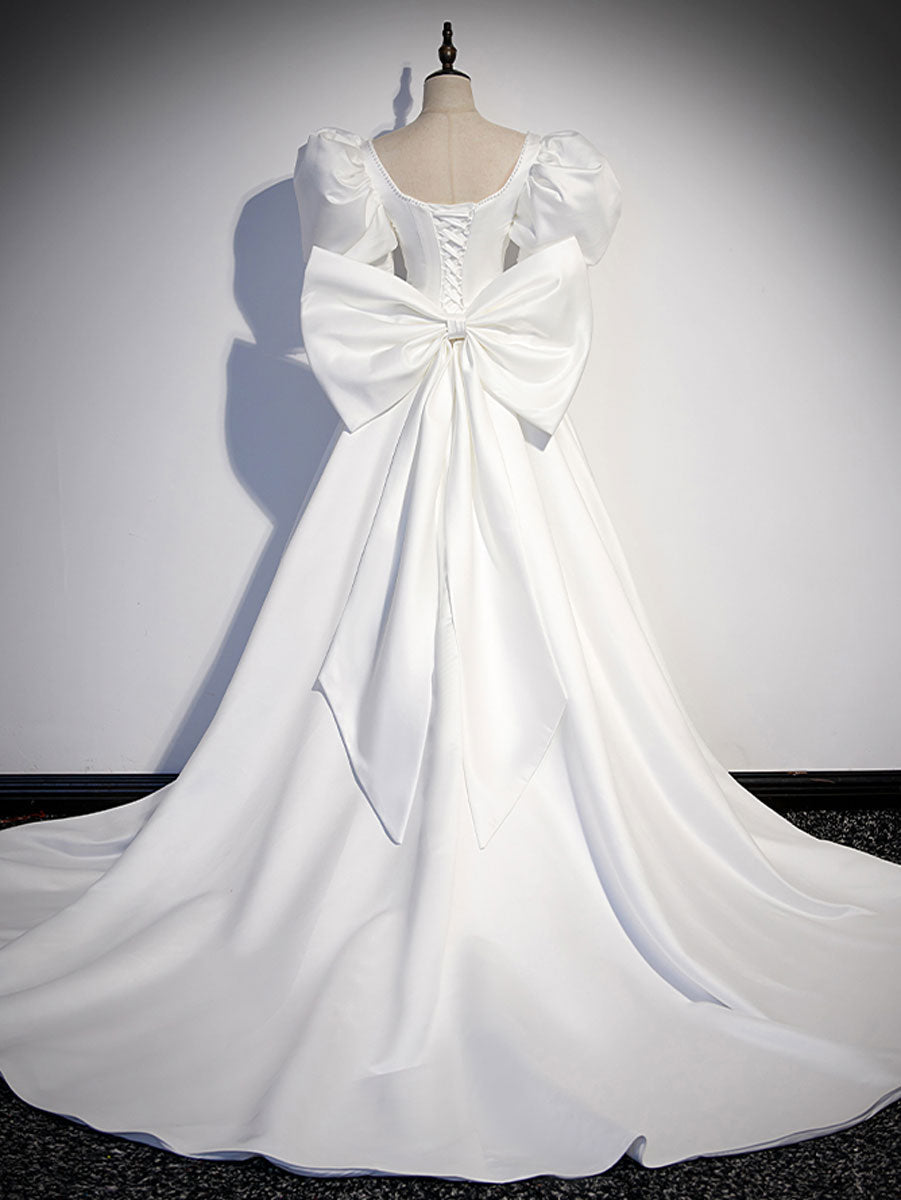 White  Satin Long Formal Prom Dresses, White Long Prom Dresses Secondary image