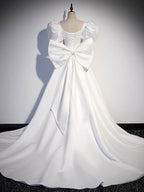 White  Satin Long Formal Prom Dresses, White Long Prom Dresses