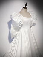 White  Satin Long Formal Prom Dresses, White Long Prom Dresses
