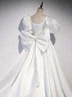 White  Satin Long Formal Prom Dresses, White Long Prom Dresses