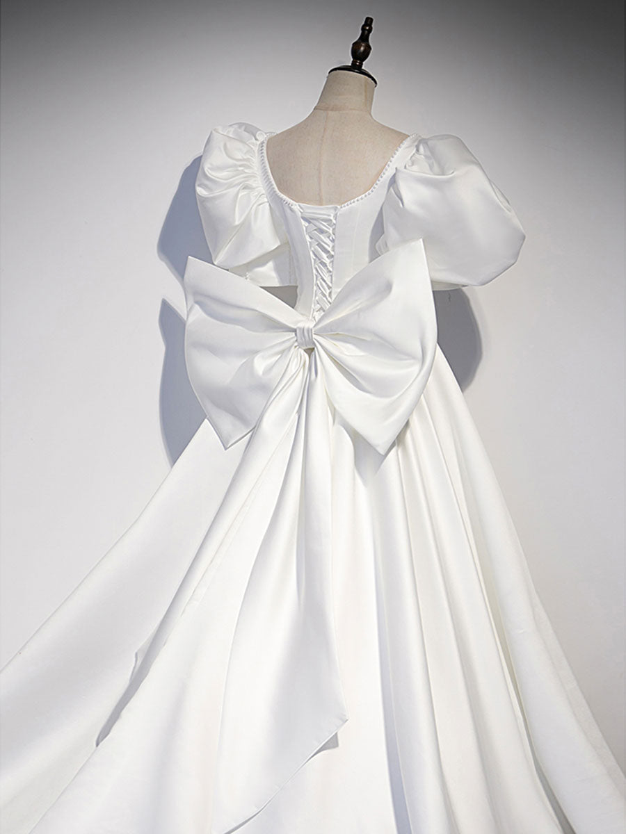 White  Satin Long Formal Prom Dresses, White Long Prom Dresses