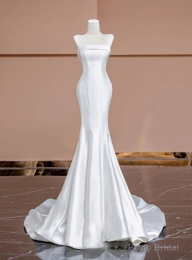 White Satin Mermaid Strapless Wedding Dress