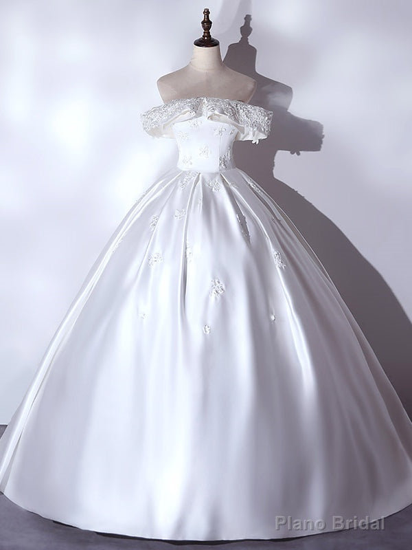 White Satin Off the Shoulder Appliques Quinceanera Dress Main image