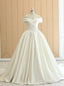 White Satin Off The Shoulder Pleats Wedding Dress With Train