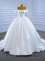 White Satin Off the Shoulder Pleats Wedding Dress
