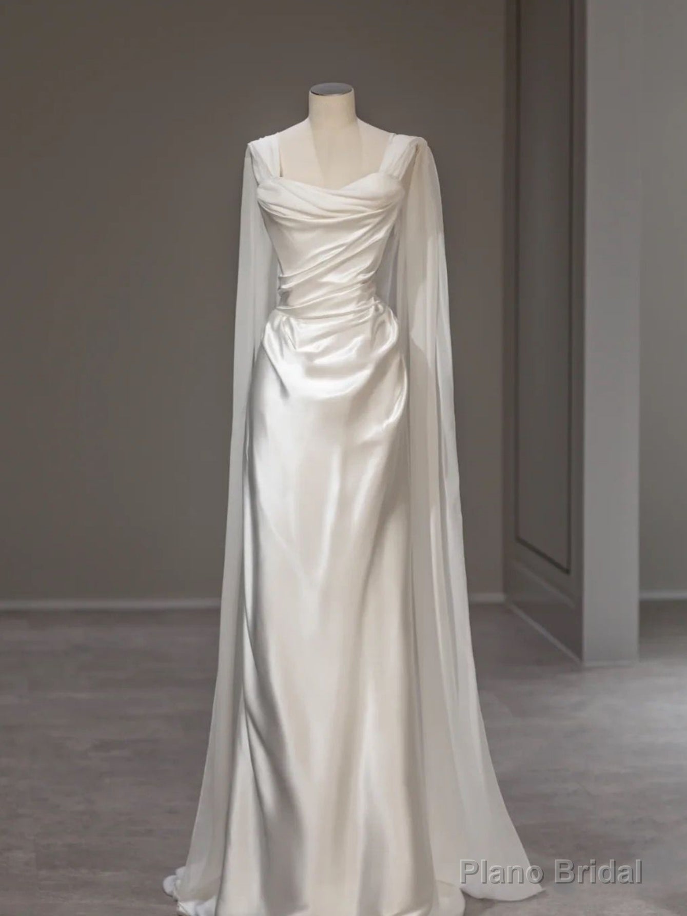 White Satin Pleats Straps Wedding Dress Main image