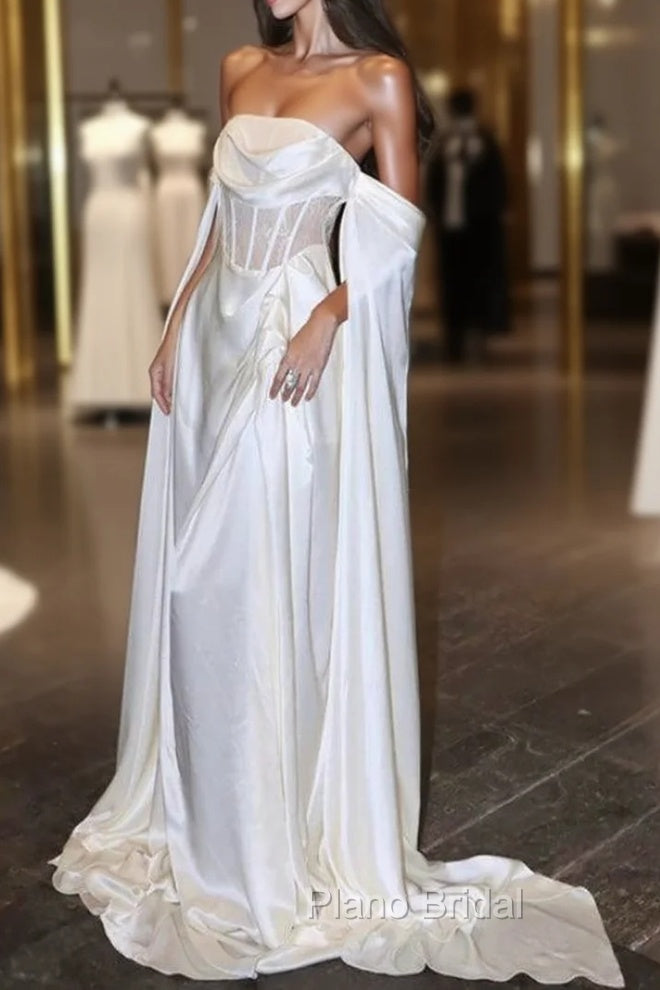 White Satin Formal Prom Dresses Satin A-Line Long Scoop Long Evening Dresses Main image
