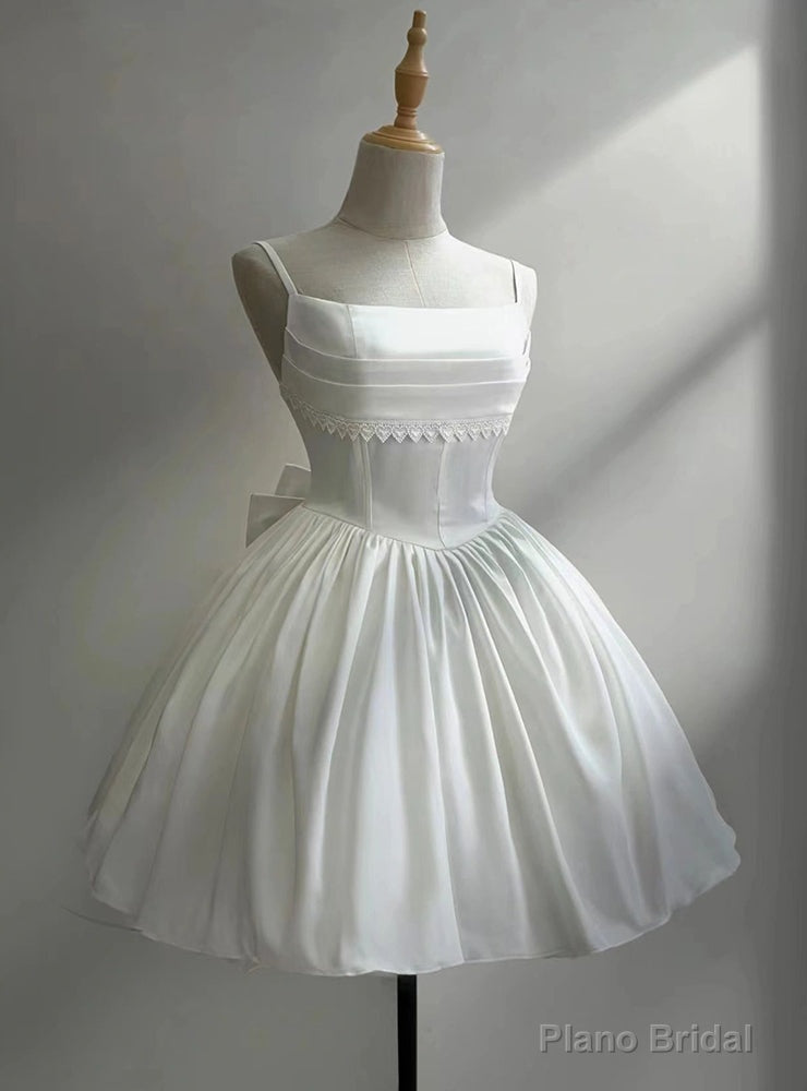 White Satin Spaghetti Straps Short Wedding Dress Main image