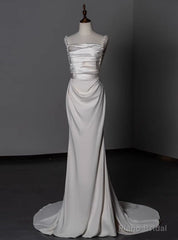 White Satin Straps Beading Wedding Dress